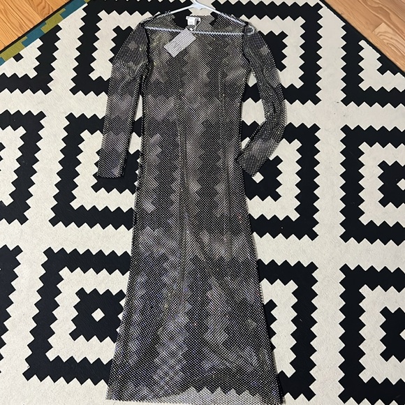 Zara Rhinestone Mesh Fishnet Long Sleeve Maxi Dress - Picture 8 of 11